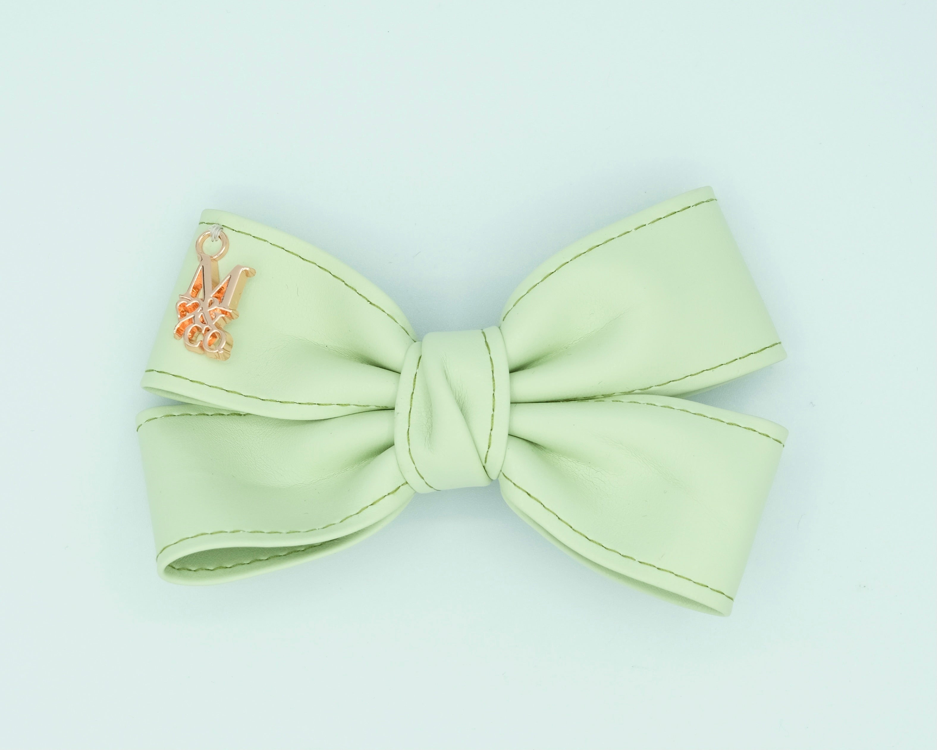 Leather Twist Bow: Mint Green
