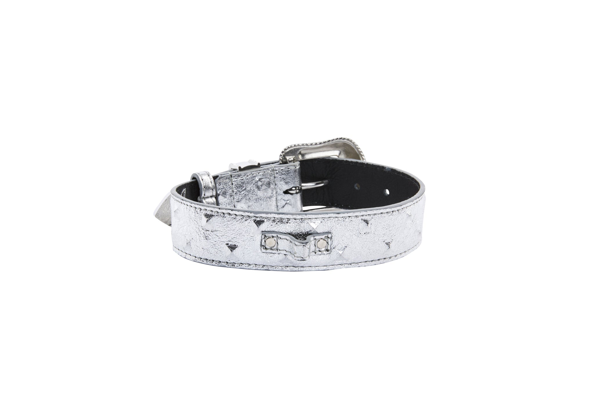 Silver Studded Italian Leather Swarovski Crystal Collar