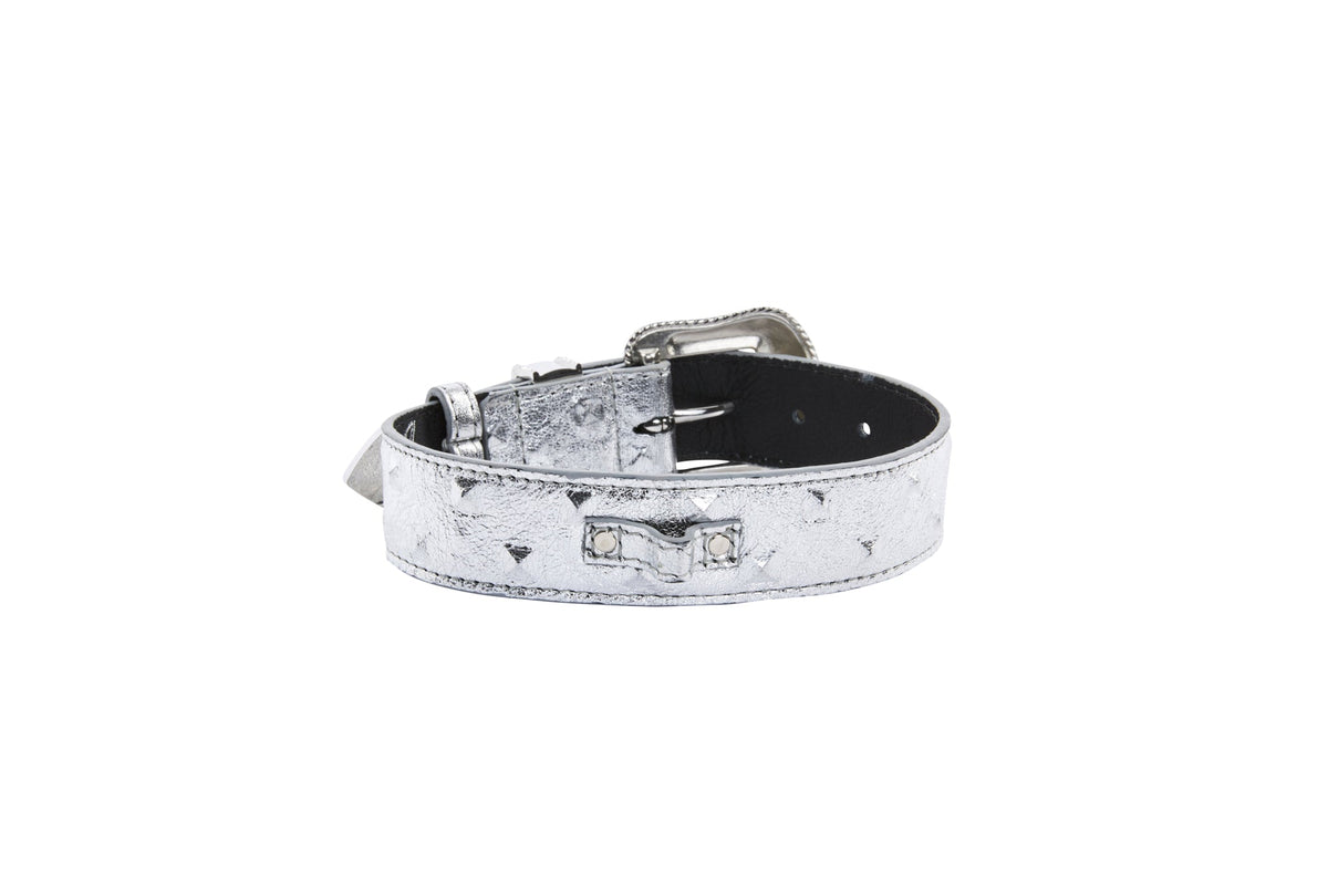 Allysa Payne Silver Studded Italian Leather Swarovski Crystal Dog Collar