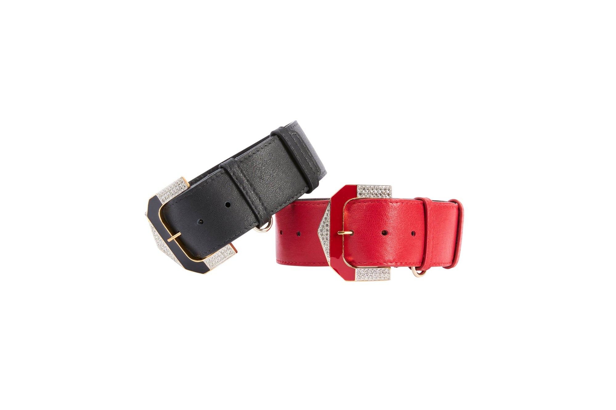Allysa Payne Black Italian Leather & Red Italian Leather Dog Collar Set With Custom Glamorous Italian Hardware