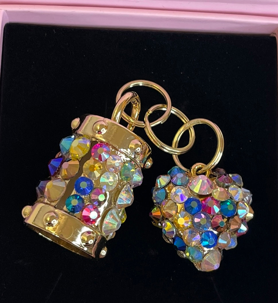 Allysa Payne Set Of 2 Rainbow Color Swarovski Crystal Heart & Cylinder Matching Swarovski Charm