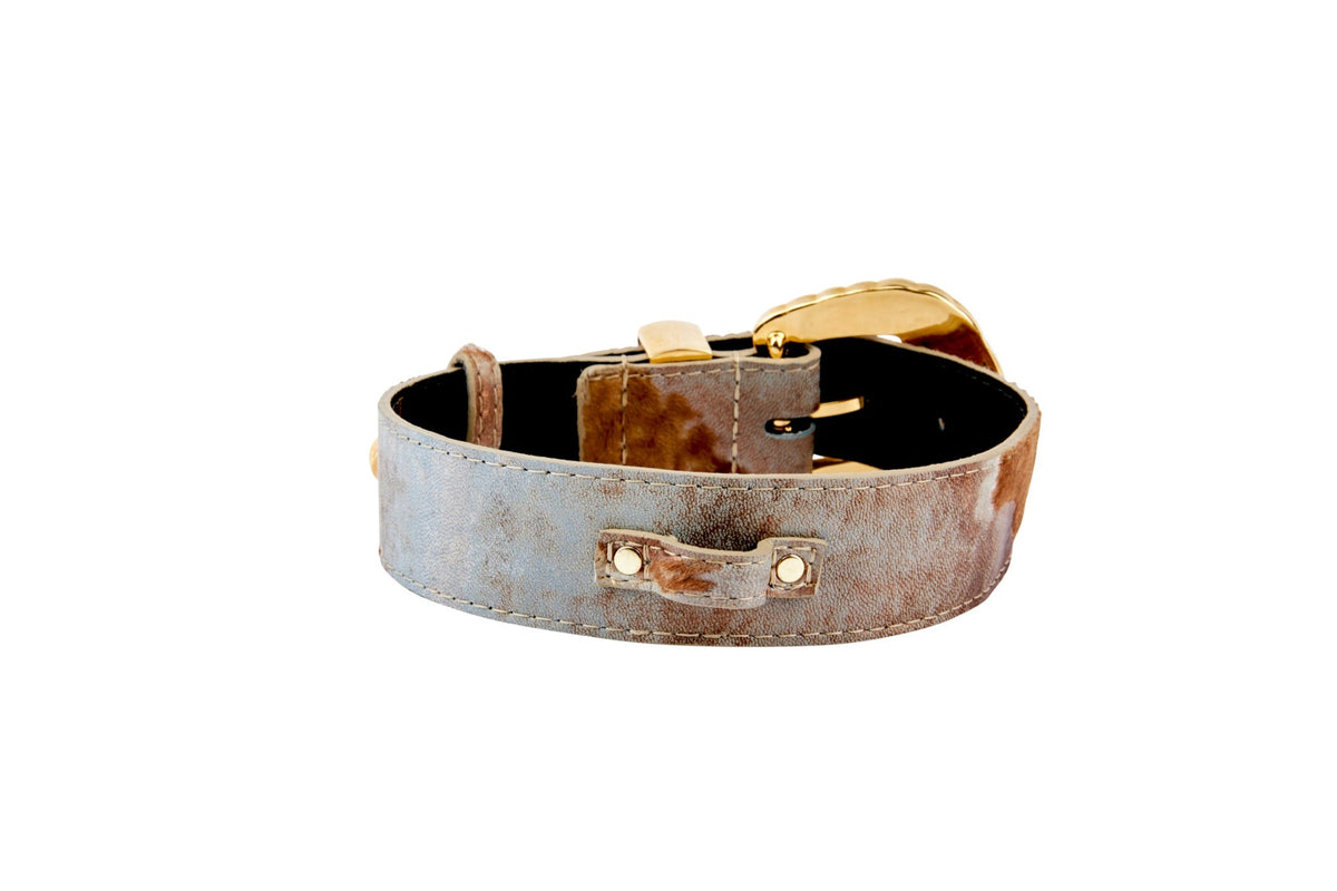 Allysa Payne Rustic, Chic Hair On Hide Italian Leather With Ornate Swarovski Crystal Italian Hardware Dog Collar