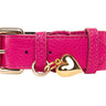 Fuchsia Pink Italian Leather Classic Collar With Puffy Heart Charm