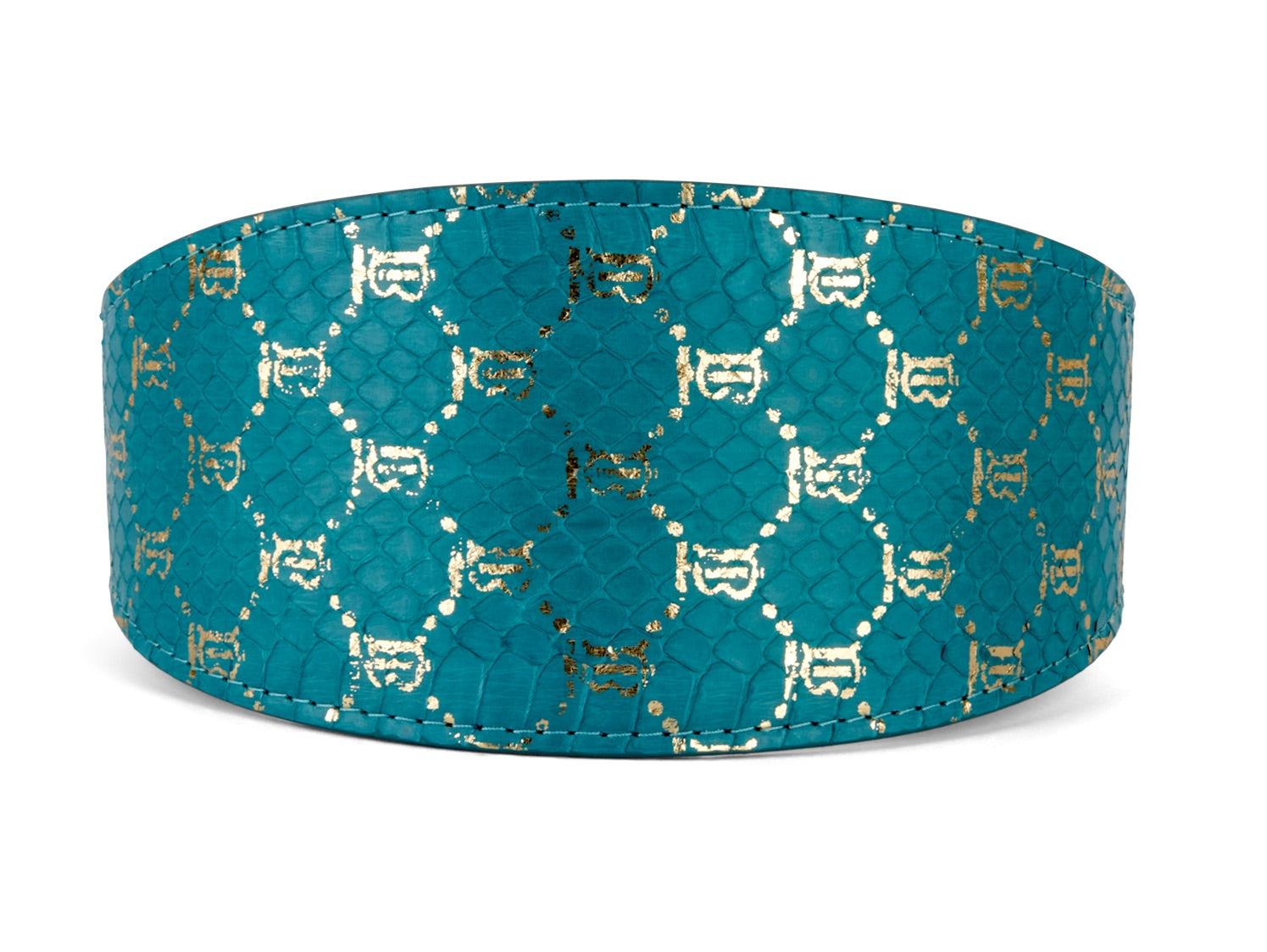 Teal & Gold Monogram Snake 3" Wide Style Collar