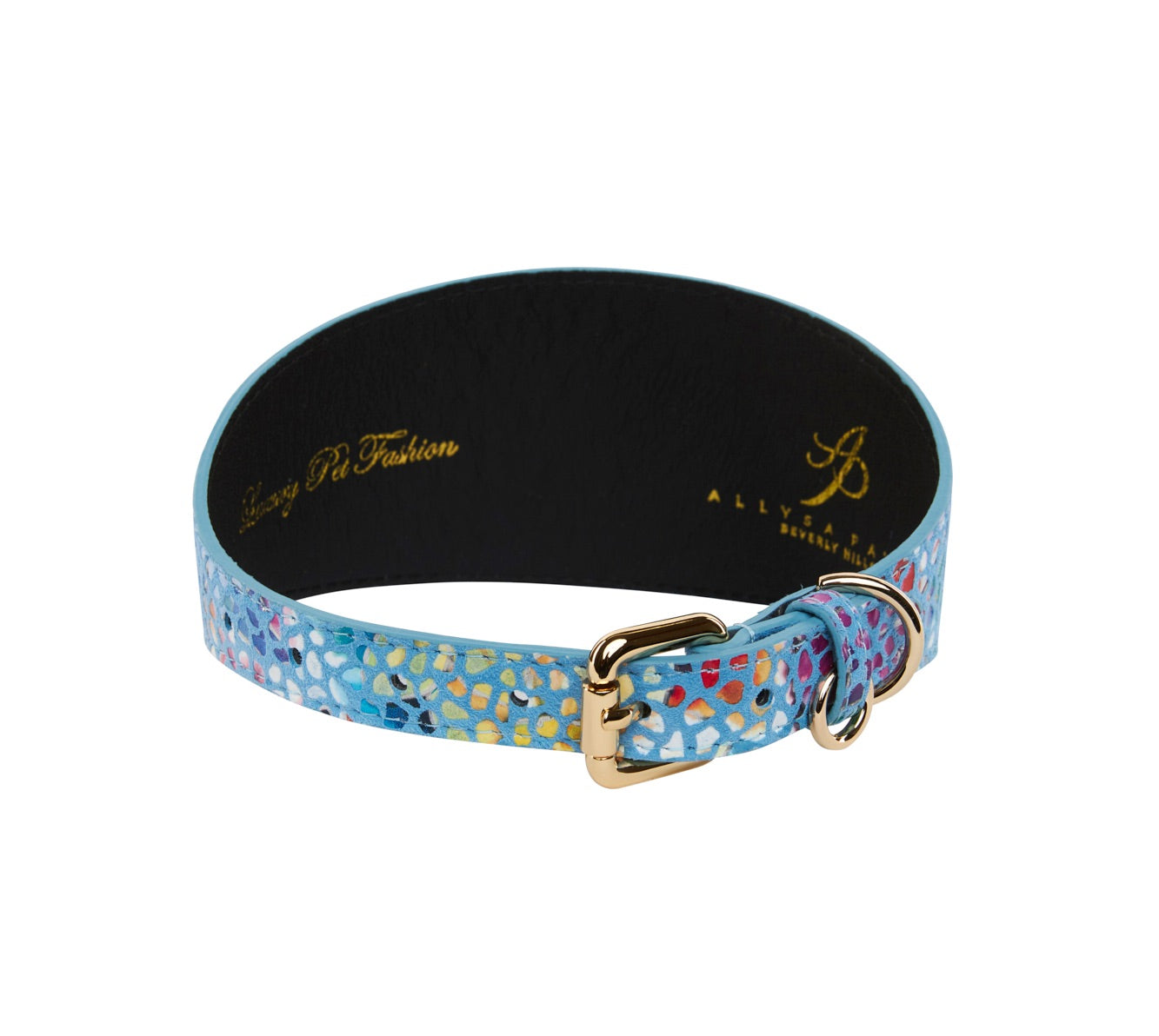 Blue Floral Mosaic Italian Leather 3" Wide Style Collar