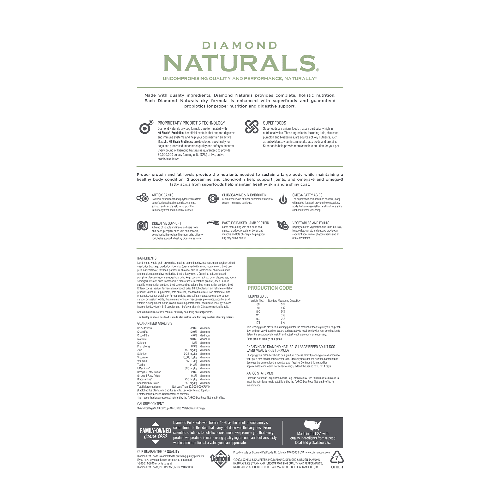 Diamond Natural Adult Large Breed Lamb and Rice Dry Dog Food (40lb)