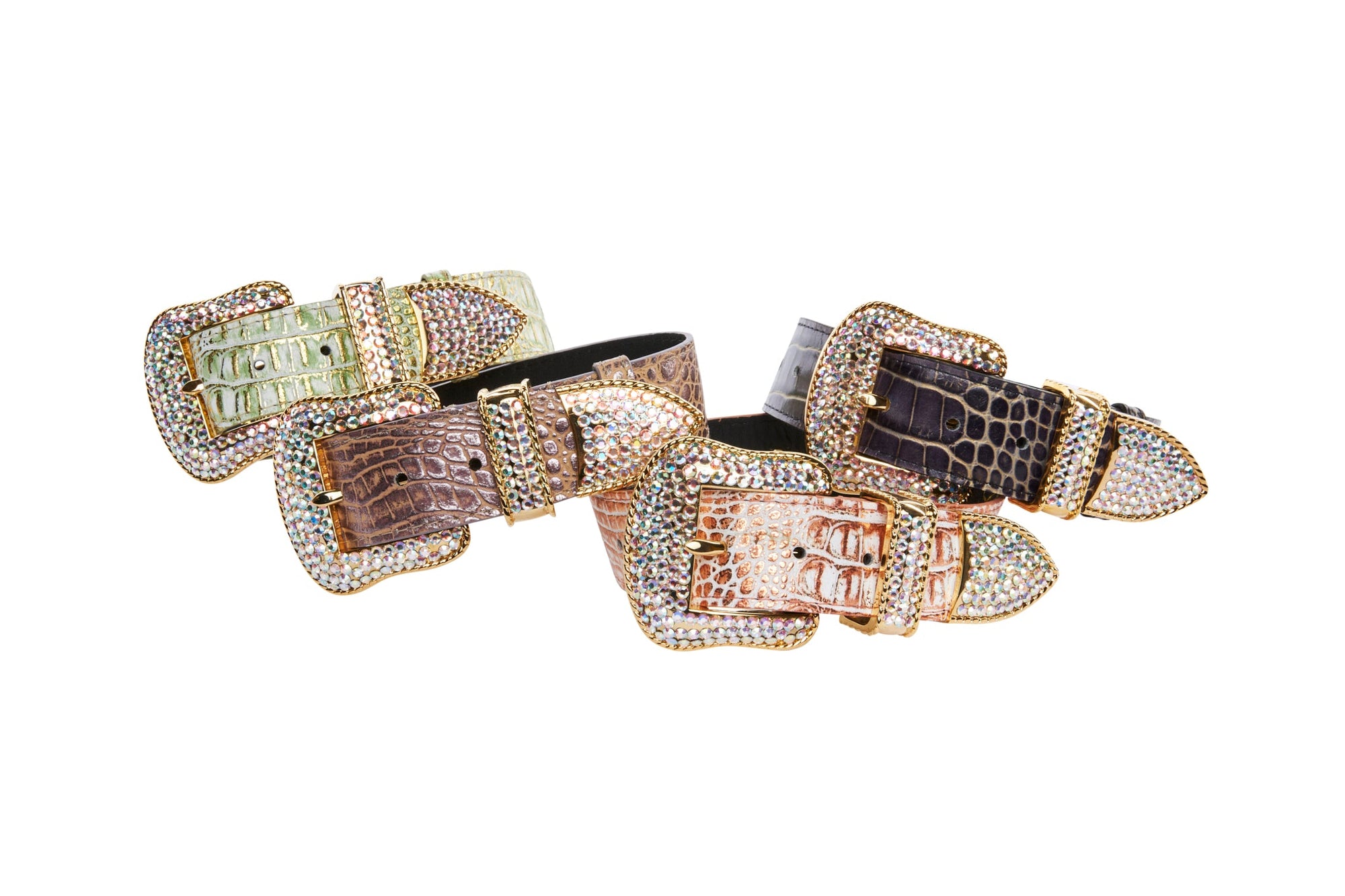 Allysa Payne Embossed Croc Italian Leather/Swarovski Crystals Dog Collar. Set Of 4