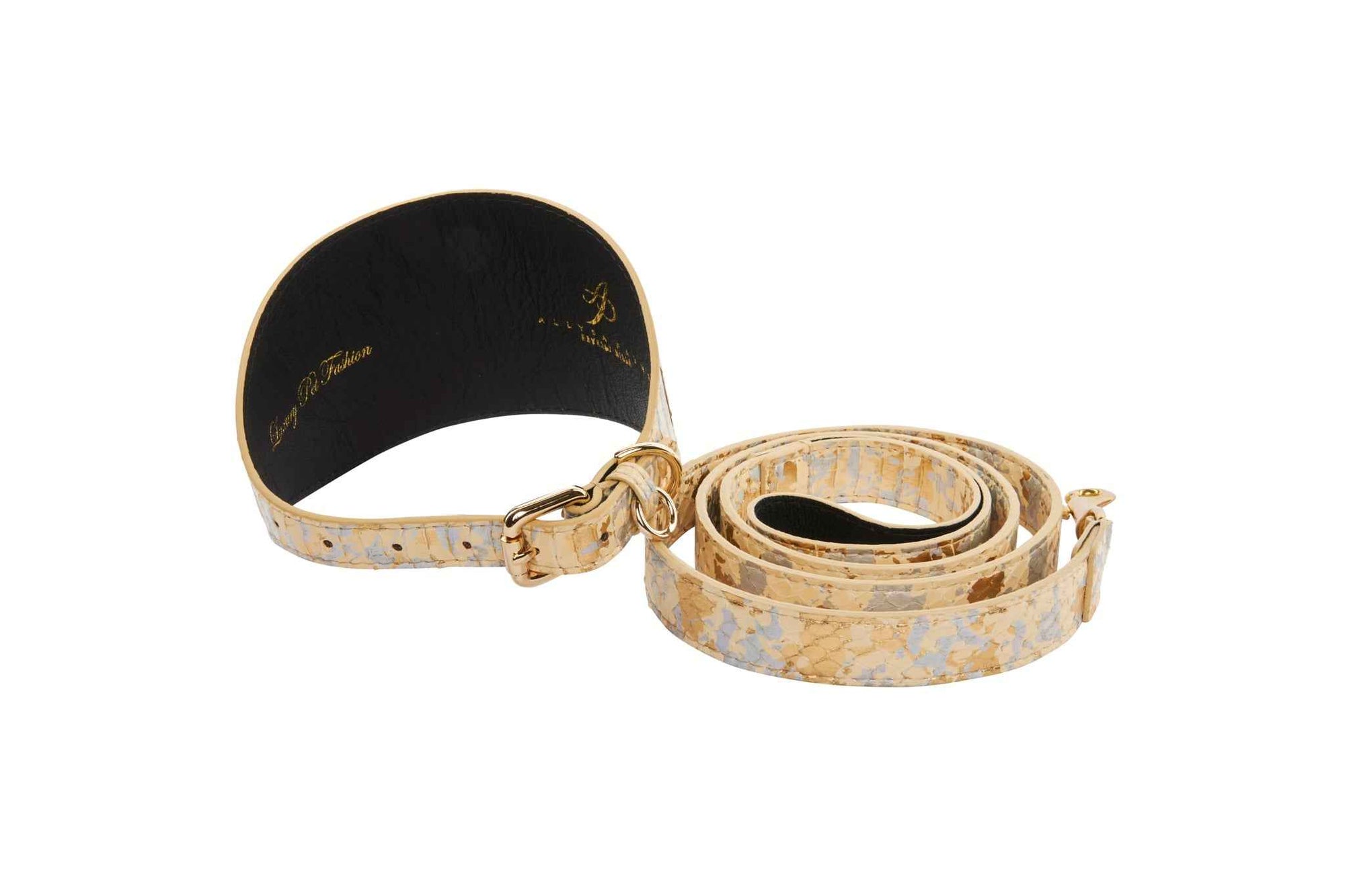 Allysa Payne Luxury Pet Fashion Custom Art Deco Snakeskin Wide Dog Collar & Leash Set