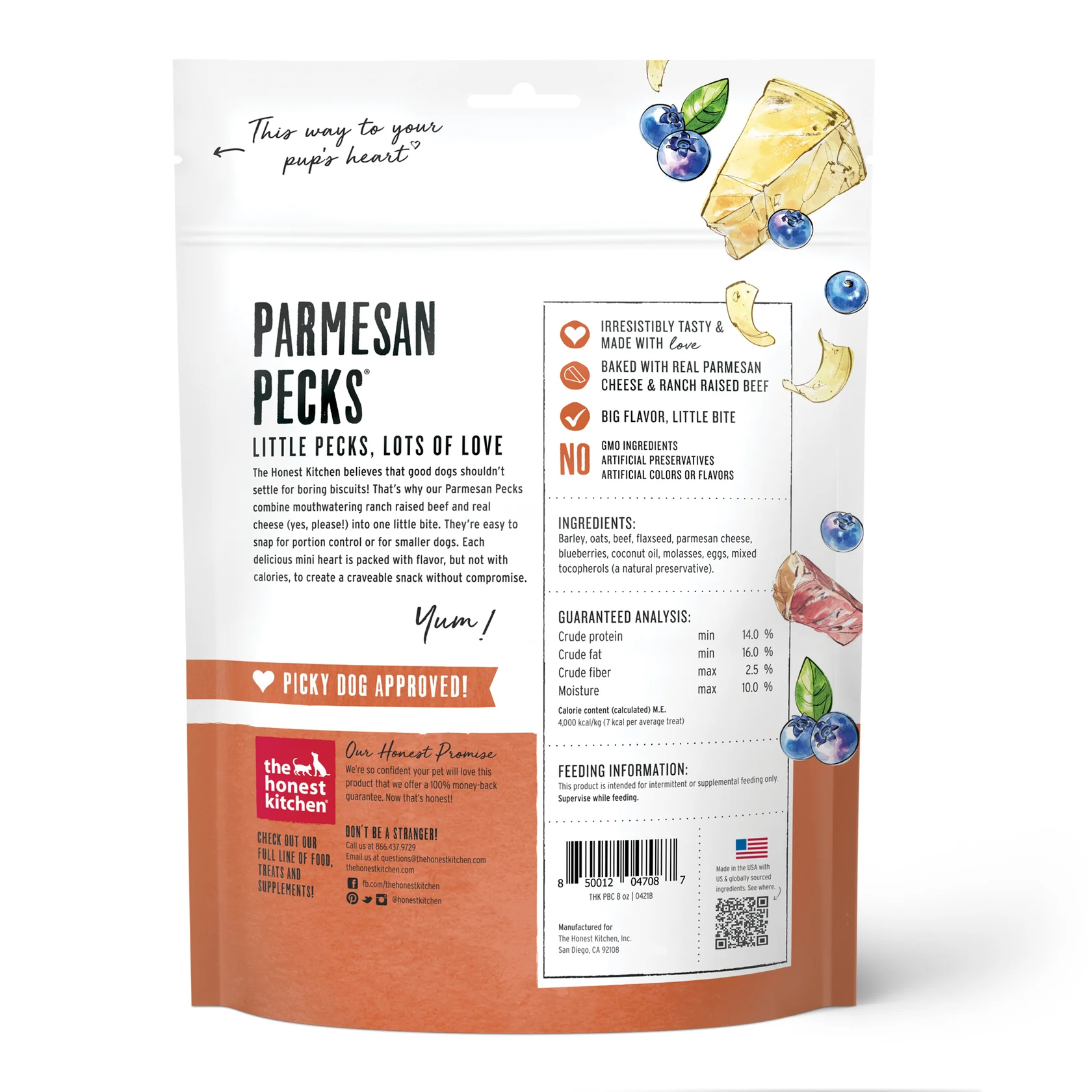 Honest Kitchen Parmesan Pecks Beef and Blueberry Dog Treats (8oz) - HT Animal Supply