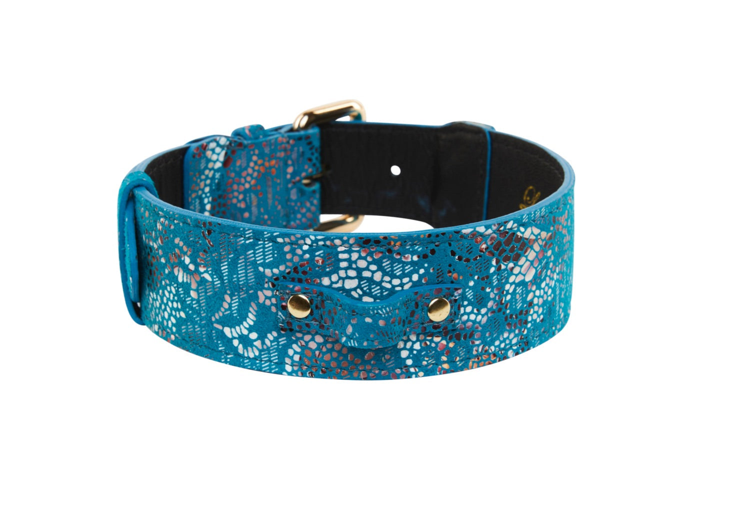 Allysa Payne Blue Floral Mosaic Italian Leather/Classic Dog Collar