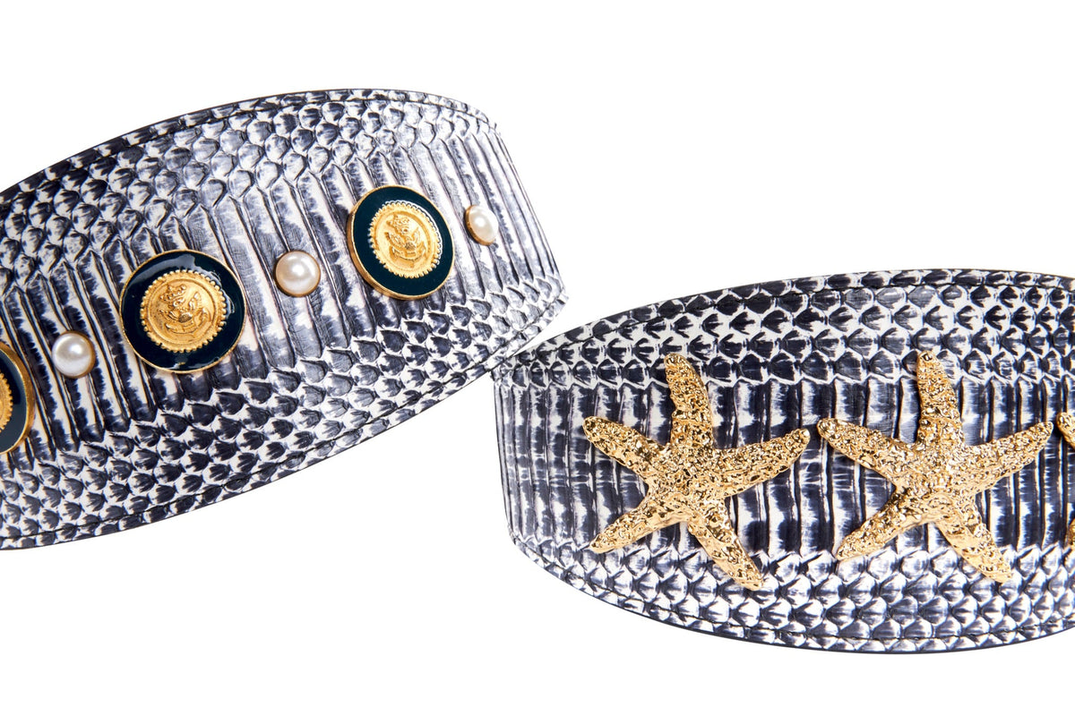 Allysa Payne Nautical Collection. White & Navy Snake Set Of 2