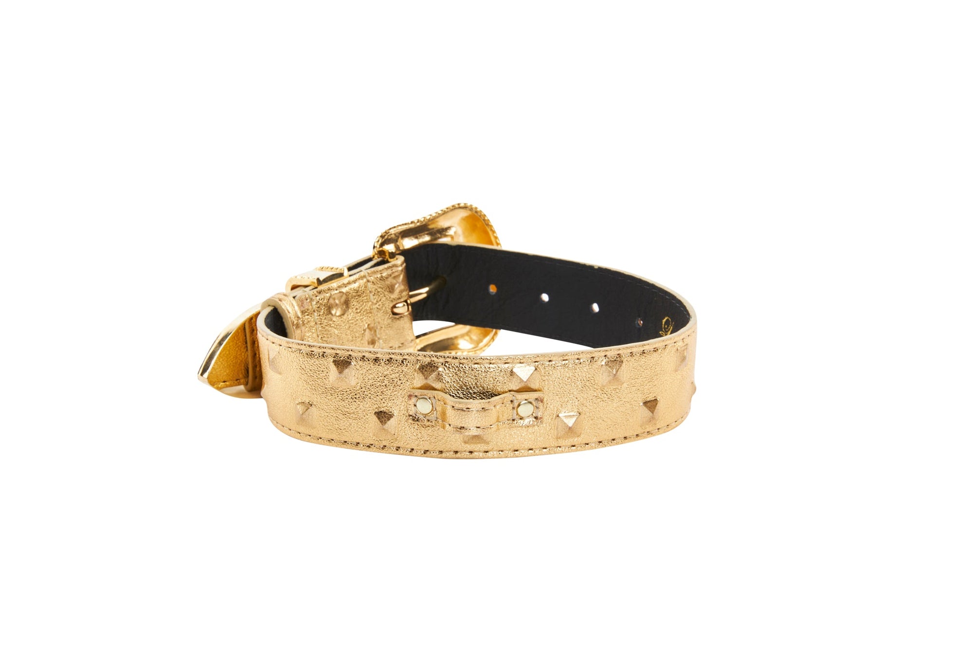 Allysa Payne Gold Studded Italian Leather Swarovski Crystal Dog Collar