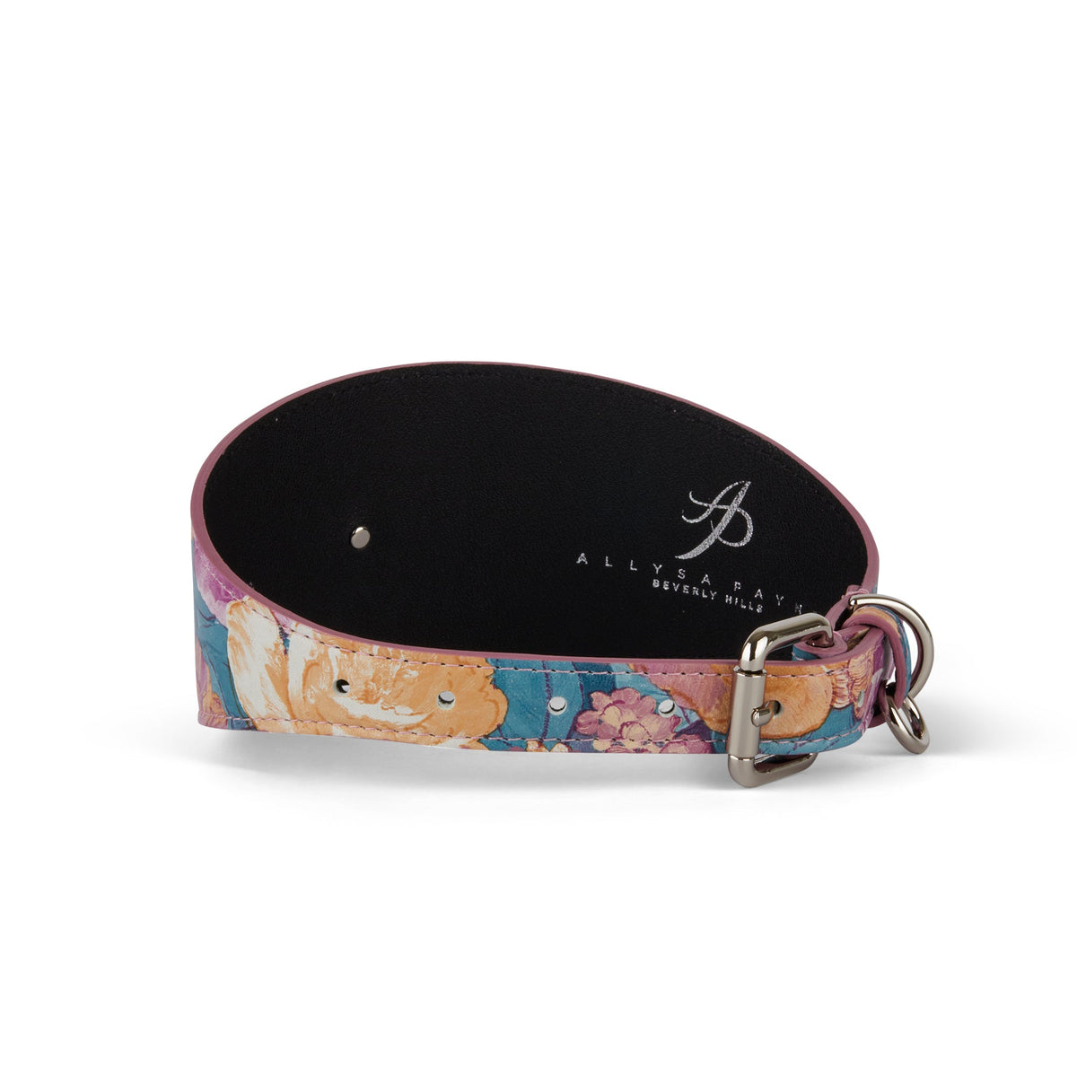 Allysa Payne Floral Print Italian Leather 3-Inch Wide Style Dog Collar