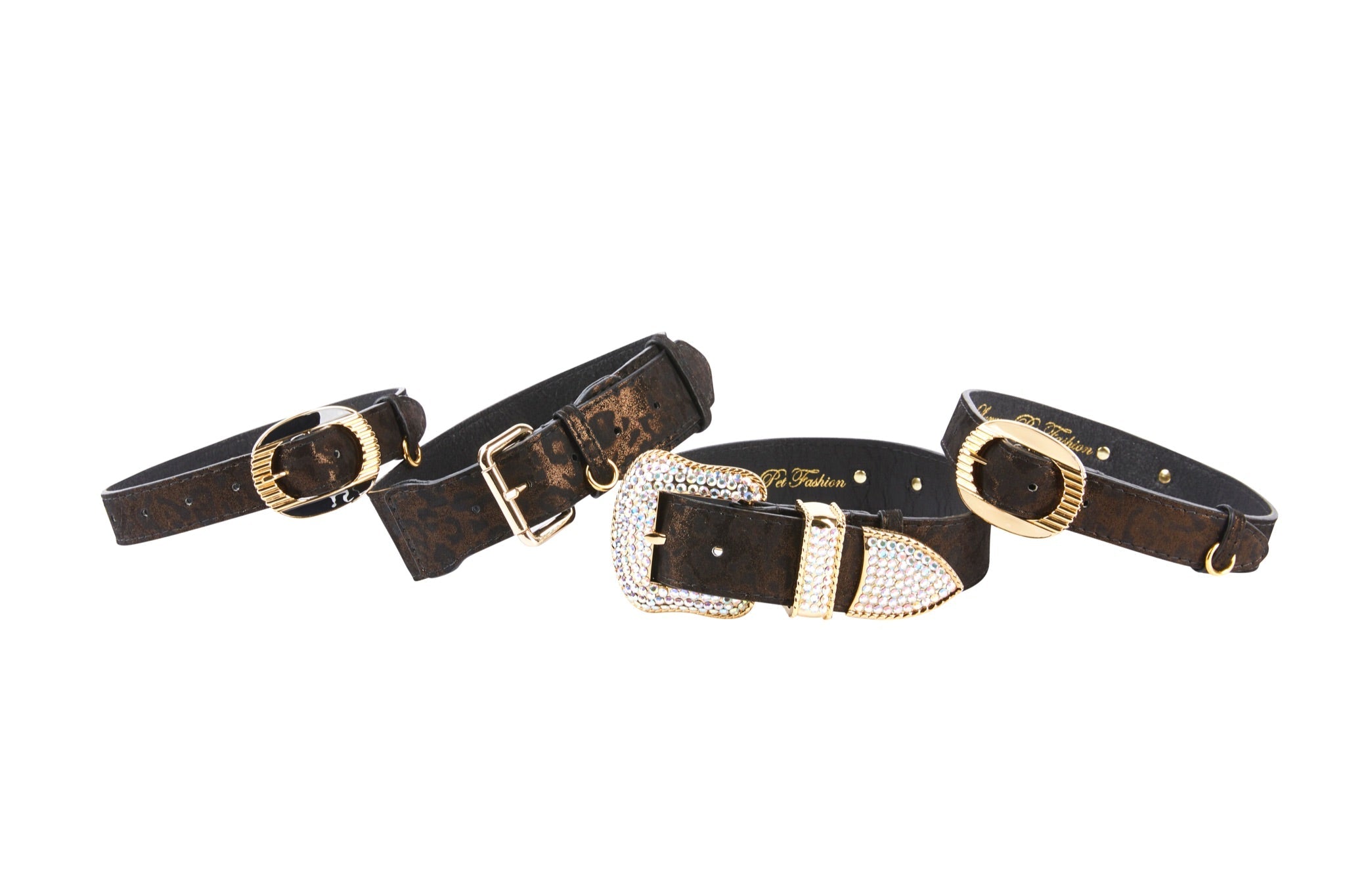 Allysa Payne Dark Brown/Bronze Abstract Leopard Print Italian Leather Set Of 4 Dog Collar With Italian Hardware