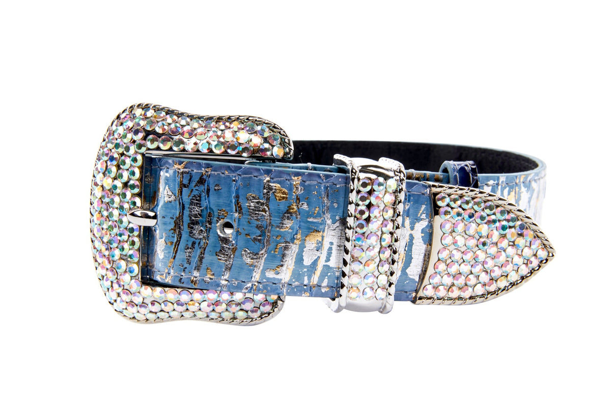 Allysa Payne Light Blue/Dark Blue Silver Iridescent Snake/Swarovski Dog Collar