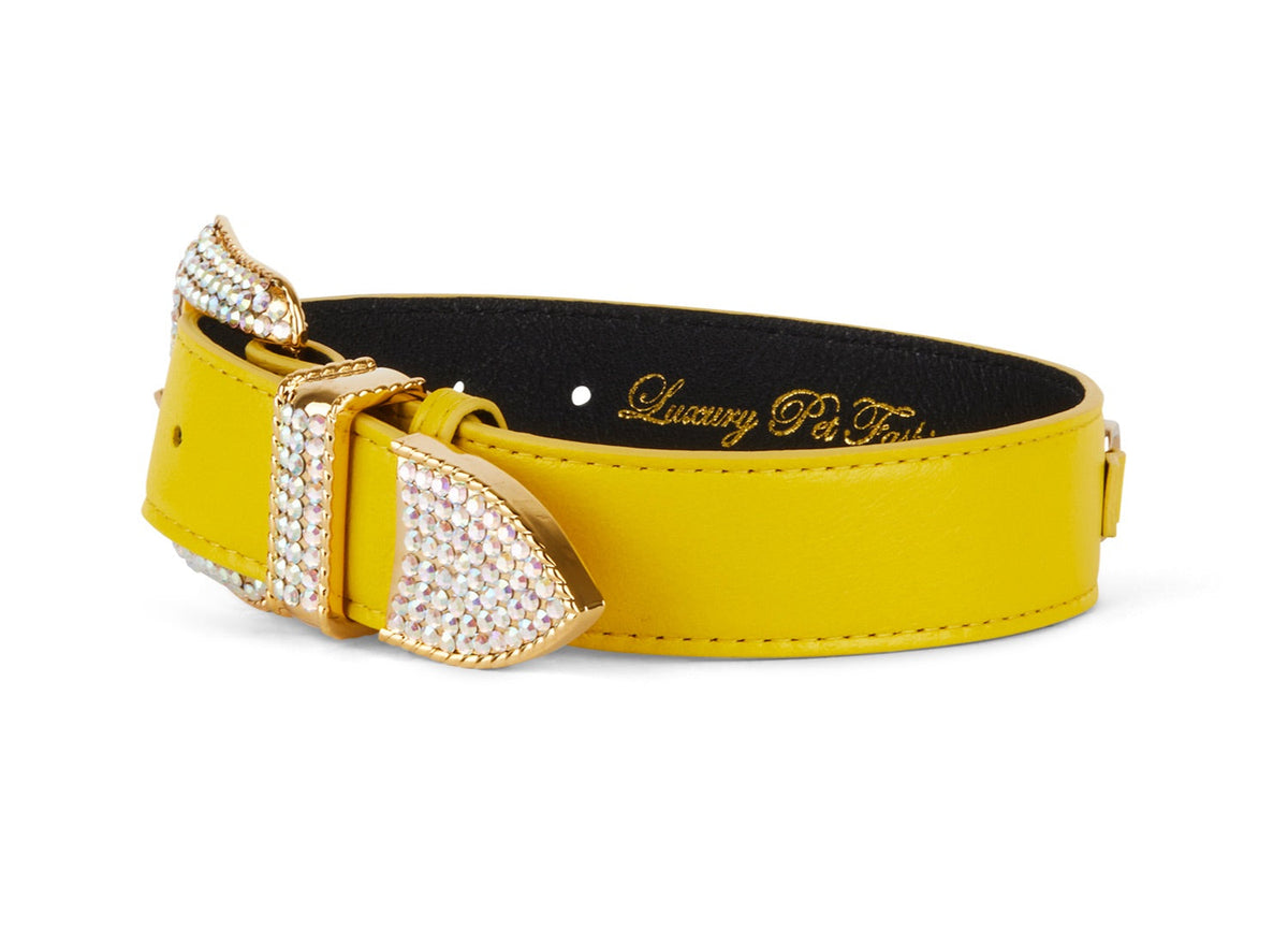Allysa Payne Smooth Yellow Italian Leather With Custom Swarovski Crystal Hardware
