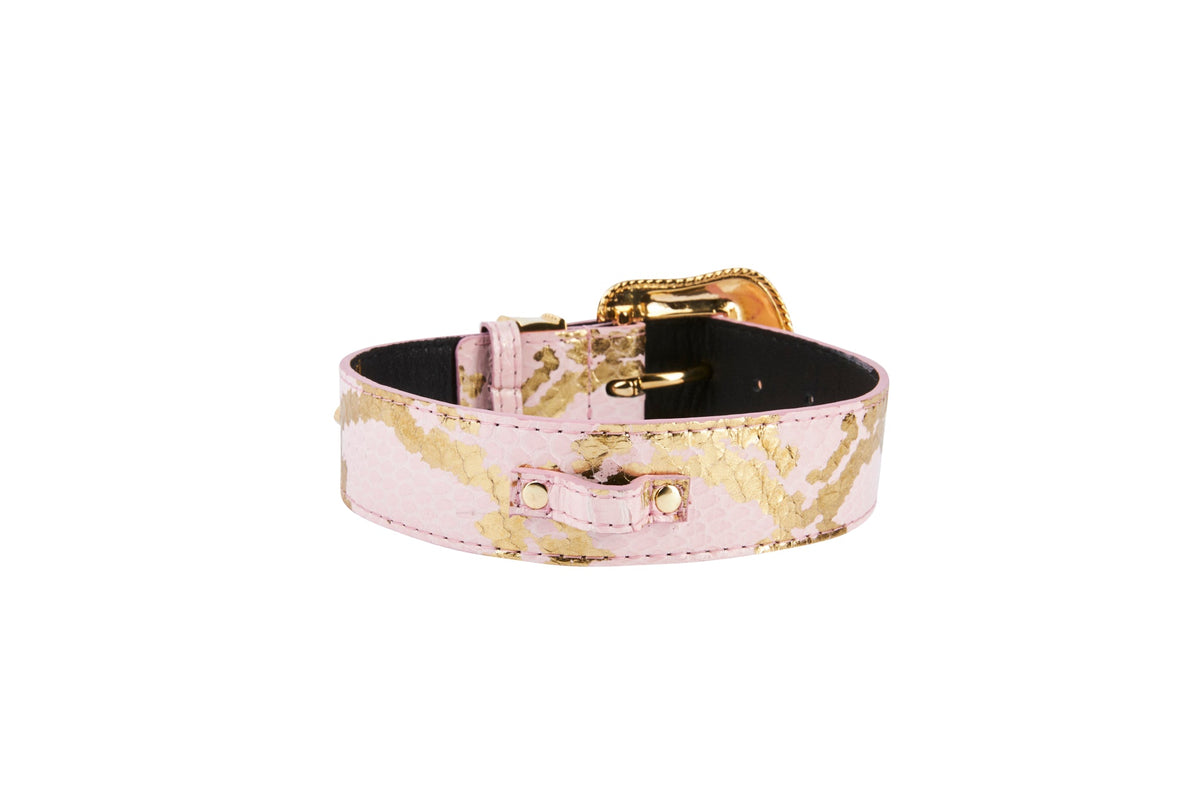 Allysa Payne Soft Pink/Gold Custom Snake Dog Collar With Swarovski Crystal Hardware