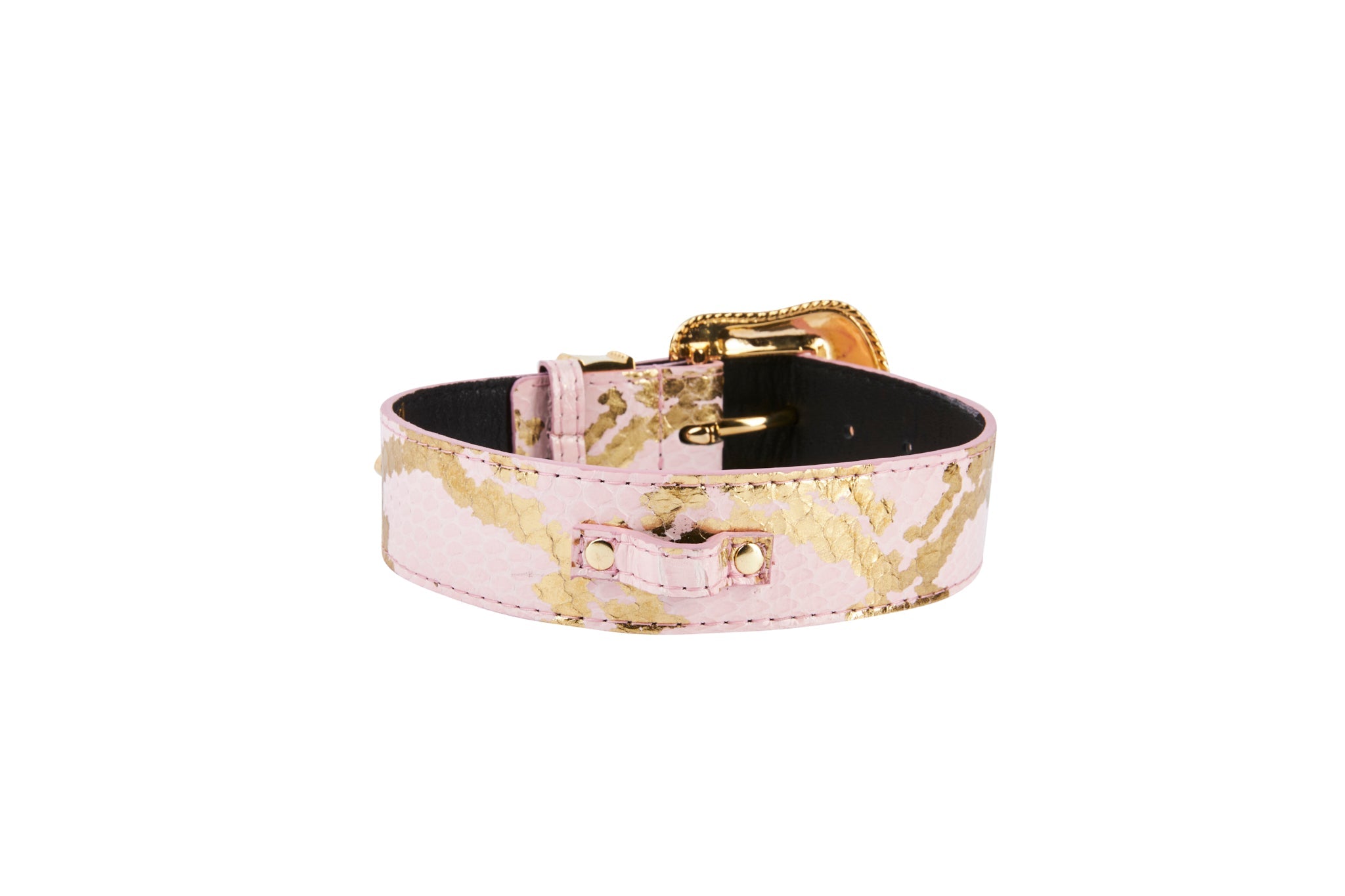 Allysa Payne Soft Pink/Gold Custom Snake Dog Collar With Swarovski Crystal Hardware