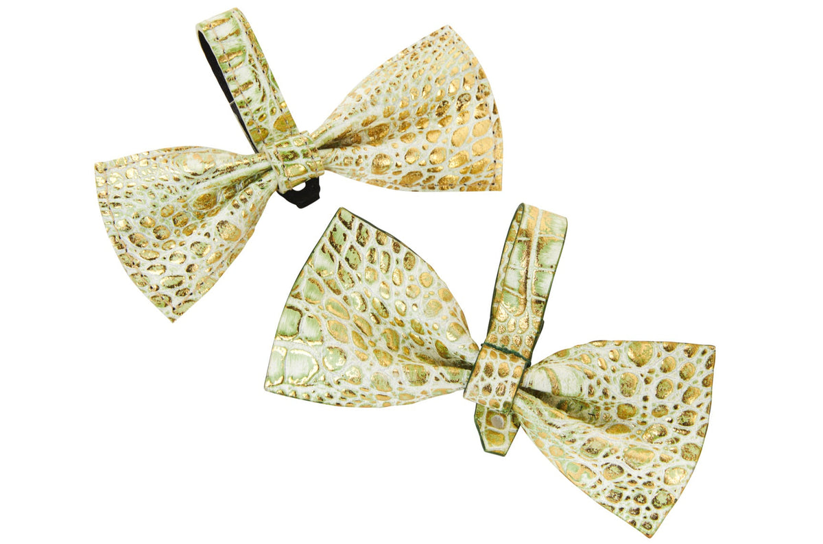 Allysa Payne Green & Gold Embossed Croc Italian Leather Bowtie Set Of 2