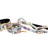 White Floral Mosaic Italian Leather/Swarovski Crystal Collar, Leash, Harness Set