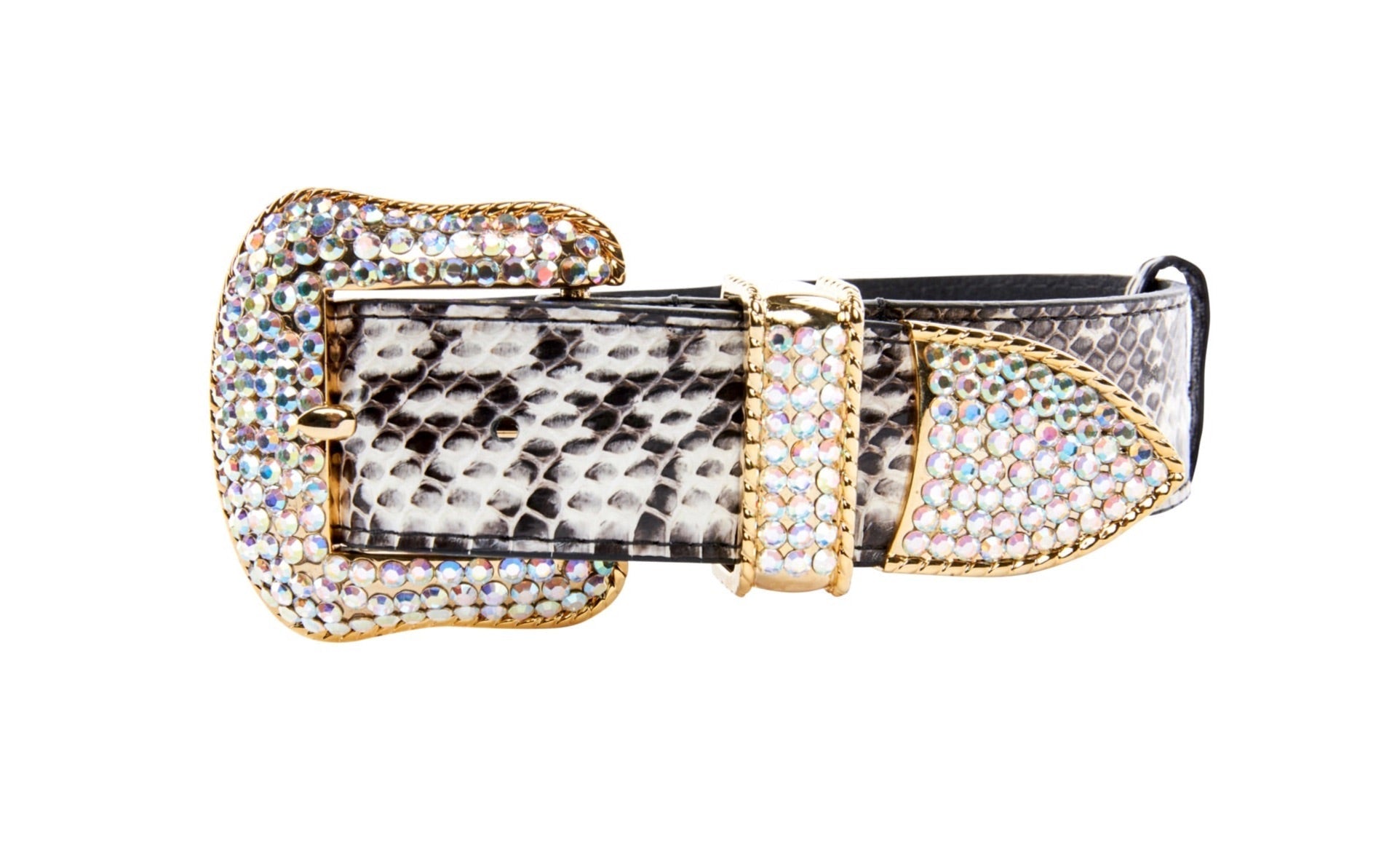 Allysa Payne Black & White Viper Snake Dog Collar With Gold Swarovski Crystal Hardware