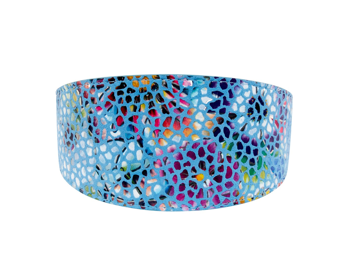 Blue Floral Mosaic Italian Leather 3" Wide Style Collar