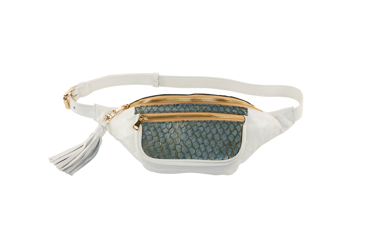 Allysa Payne Pearl White Italian Leather/Green Tilapia Fanny Pack