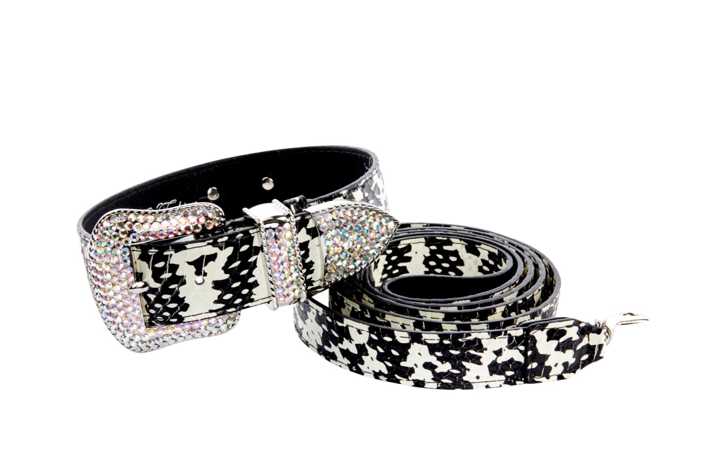 Allysa Payne Black & White Snake/Swarovski Crystal Dog Collar & Leash Set