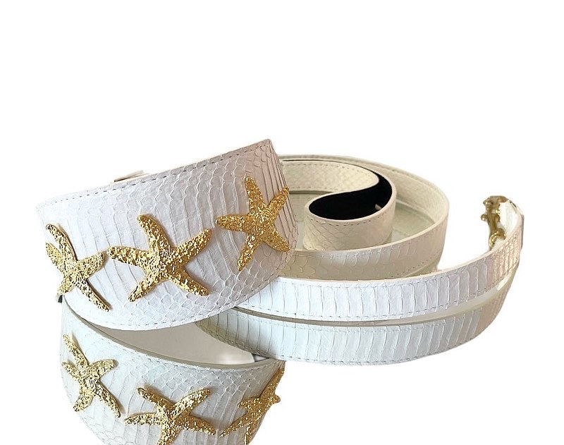 Allysa Payne Luxury Pet Fashion Matte White Snakeskin Wide Dog Collar & Leash Set