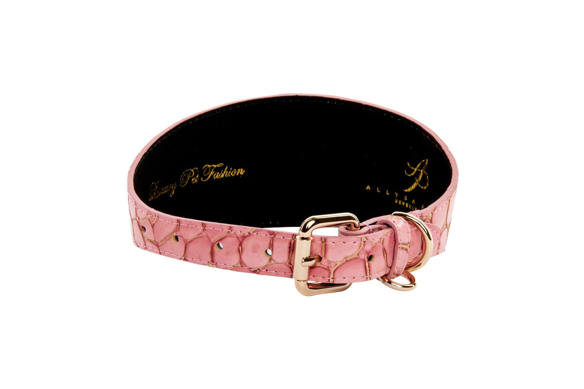 Allysa Payne Embossed Belly Side Croc Italian Leather Wide Style Dog Collar