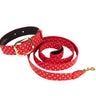 Red & Gold Polka Dot Italian Leather Collar With Modern Italian Hardware