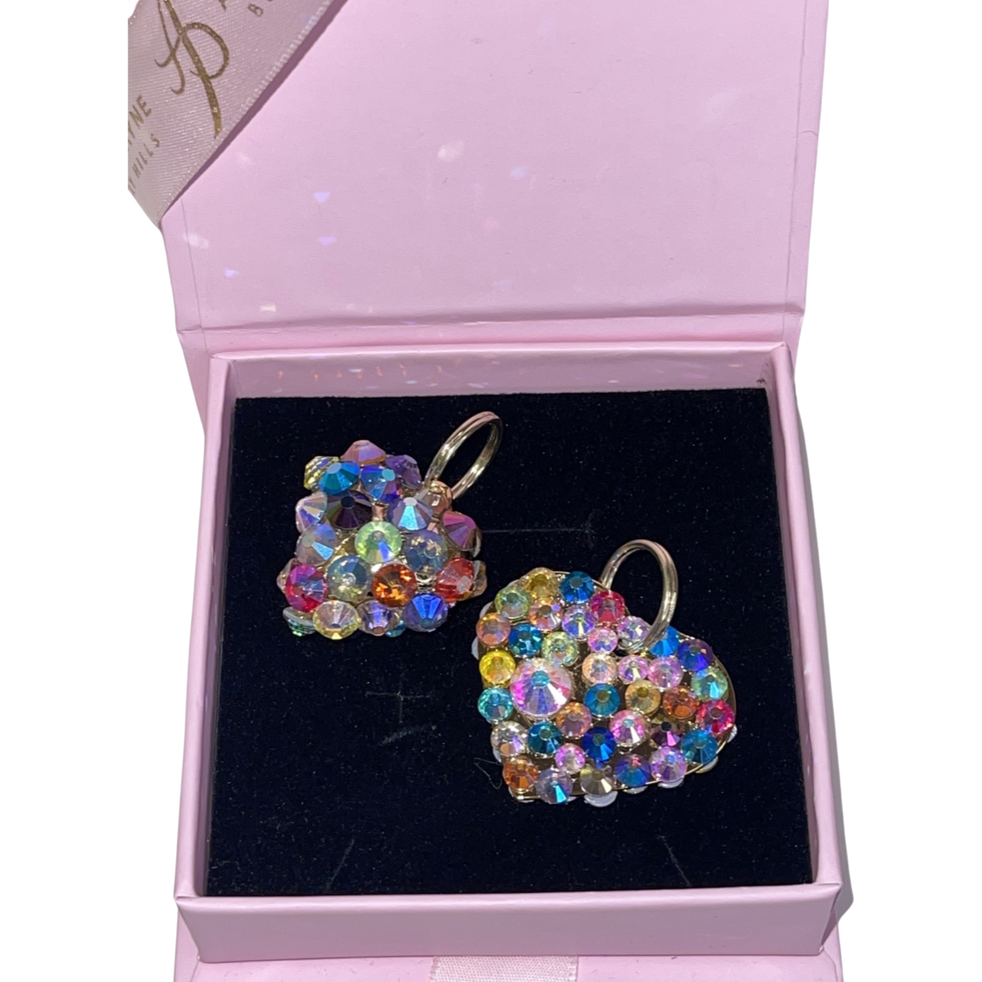 Allysa Payne Set Of 2 Multi Color Swarovski Crystal Puffy Heart & Flat Heart
