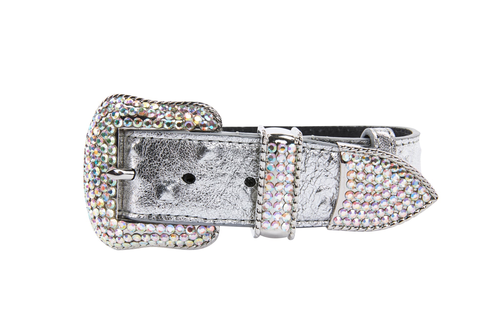 Silver Studded Italian Leather Swarovski Crystal Collar