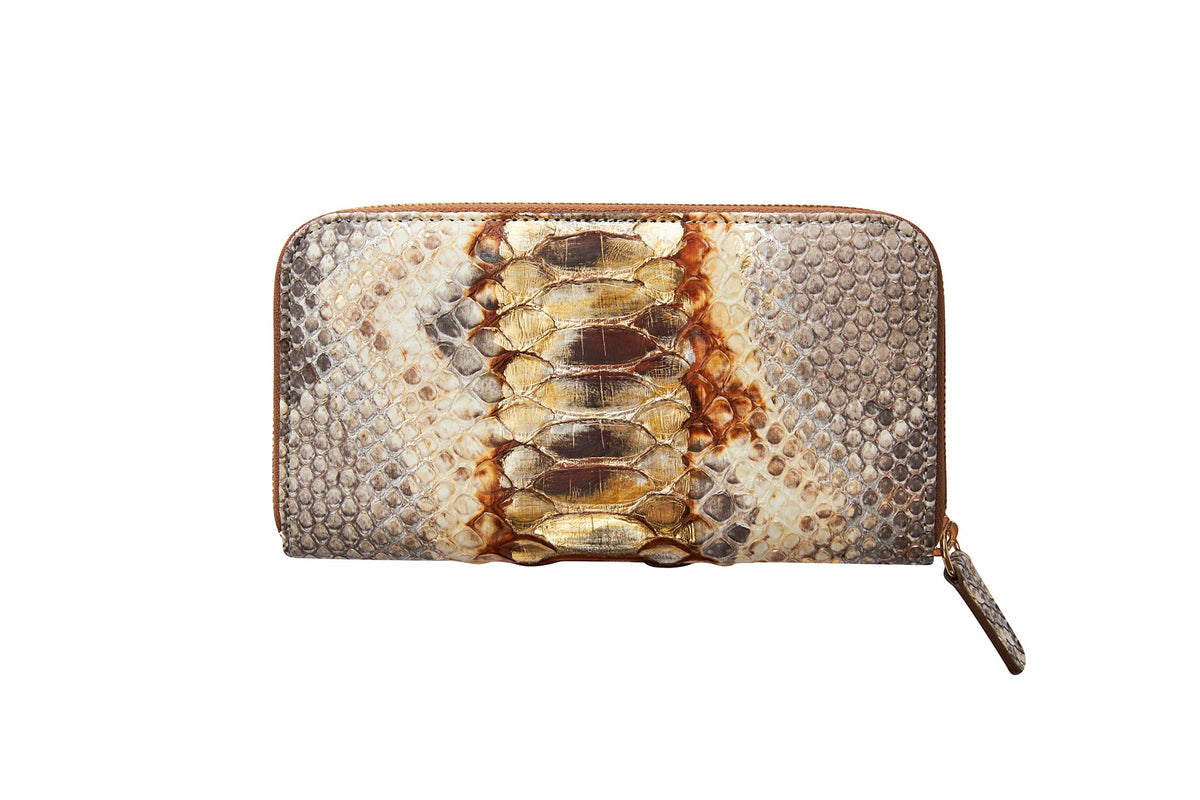 Allysa Payne Neutral Brown & Gold Zipper Wallet