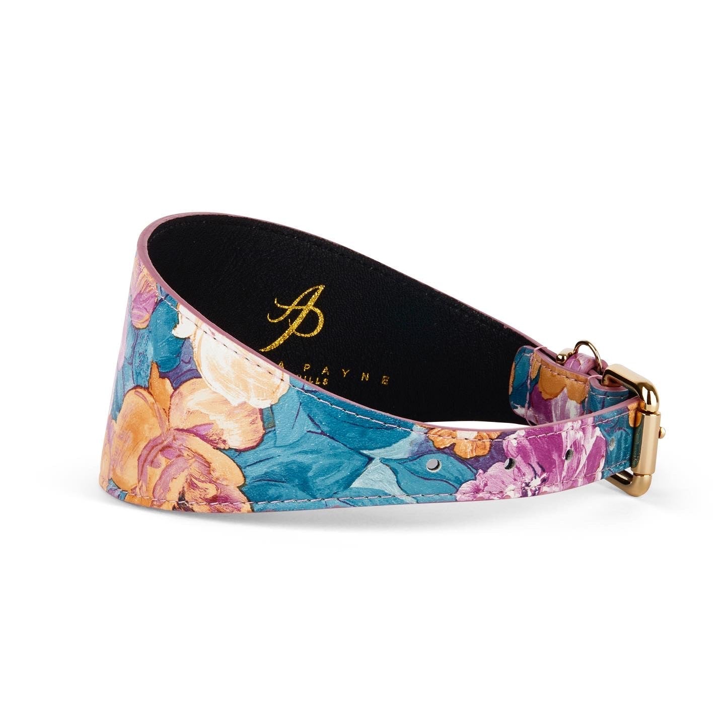 Allysa Payne Floral Print Italian Leather 3-Inch Wide Style Dog Collar with Swarovski Crystals