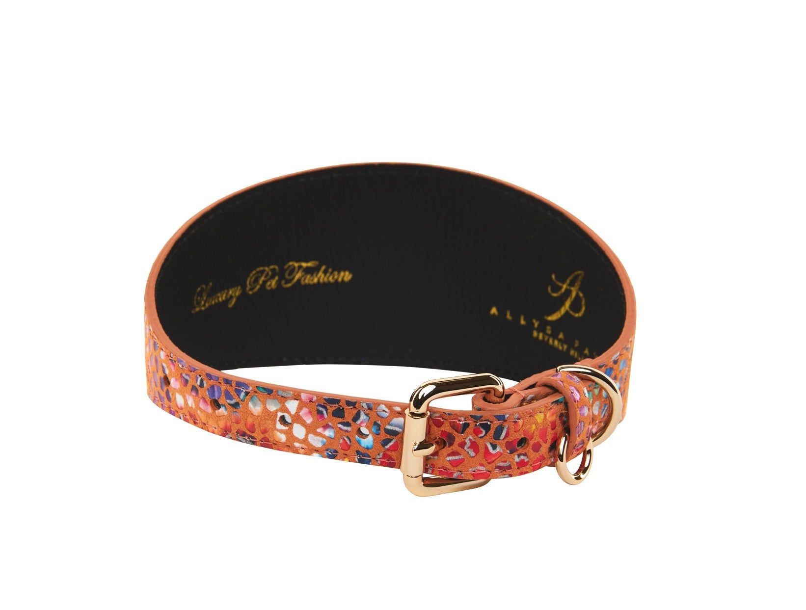 Orange Floral Mosaic Italian Leather 3” Wide Style Collar