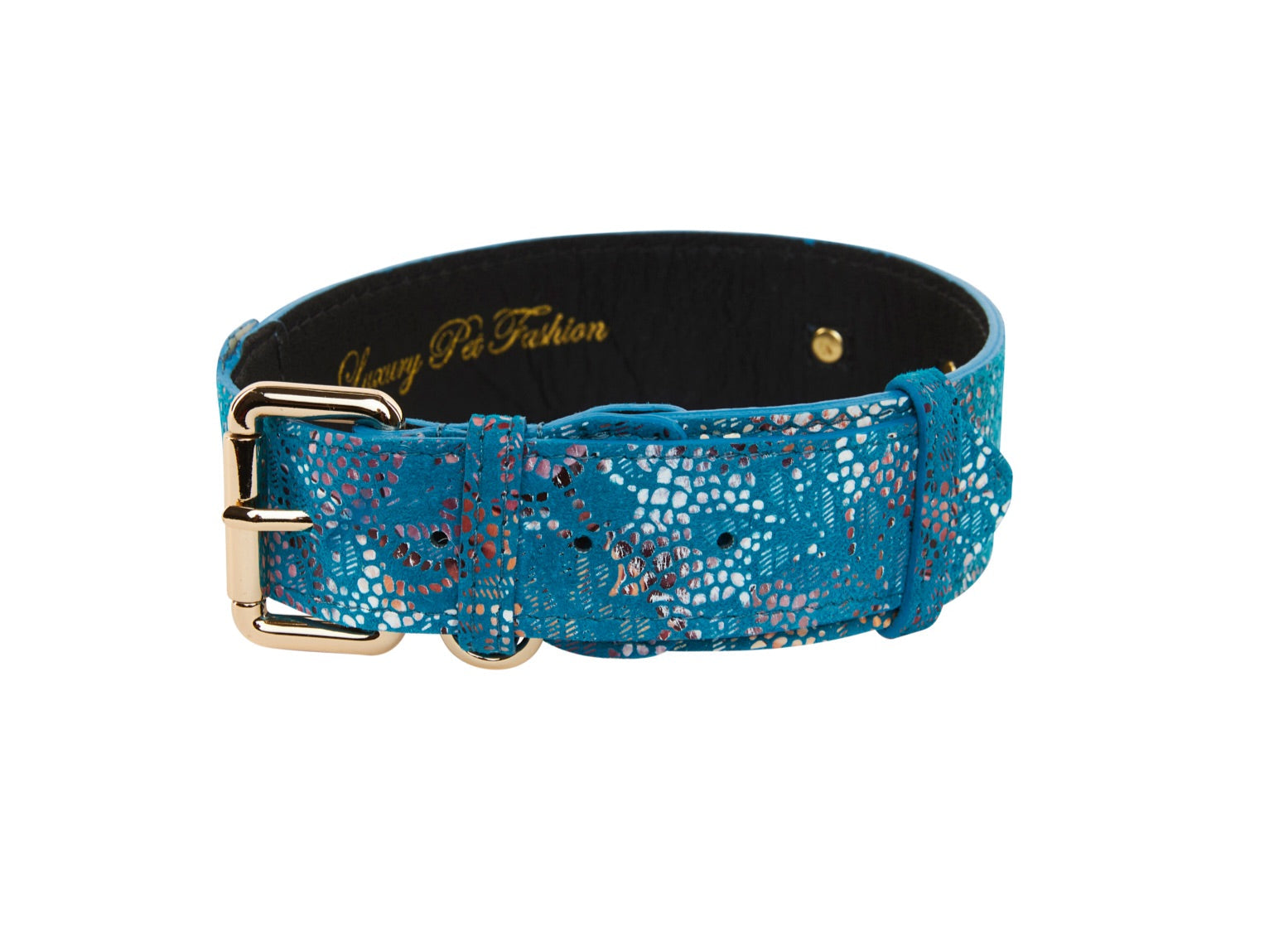 Allysa Payne Blue Floral Mosaic Italian Leather/Classic Dog Collar