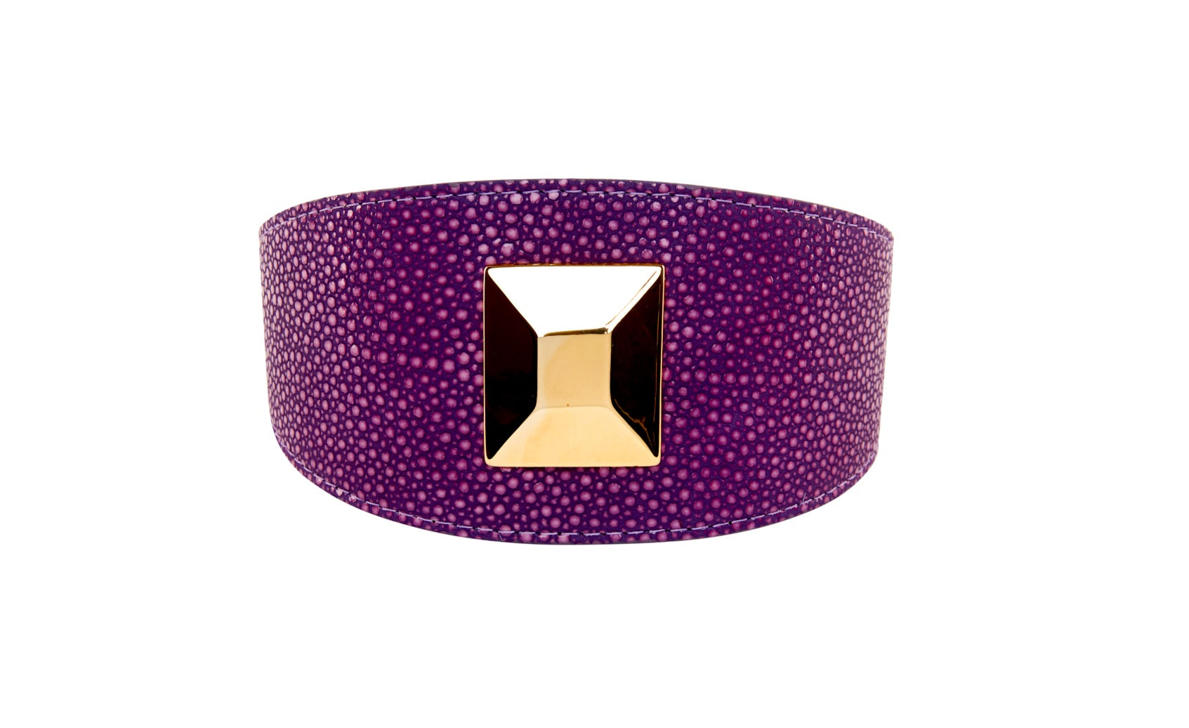 Purple & Pink Embossed Stingray Print Italian Leather 3” Wide Style Collar With Large Custom Gold Rivet