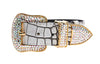 Allysa Payne Dark Brown/Off White Embossed Croc Italian Leather Dog Collar With Gold Swarovski Hardware