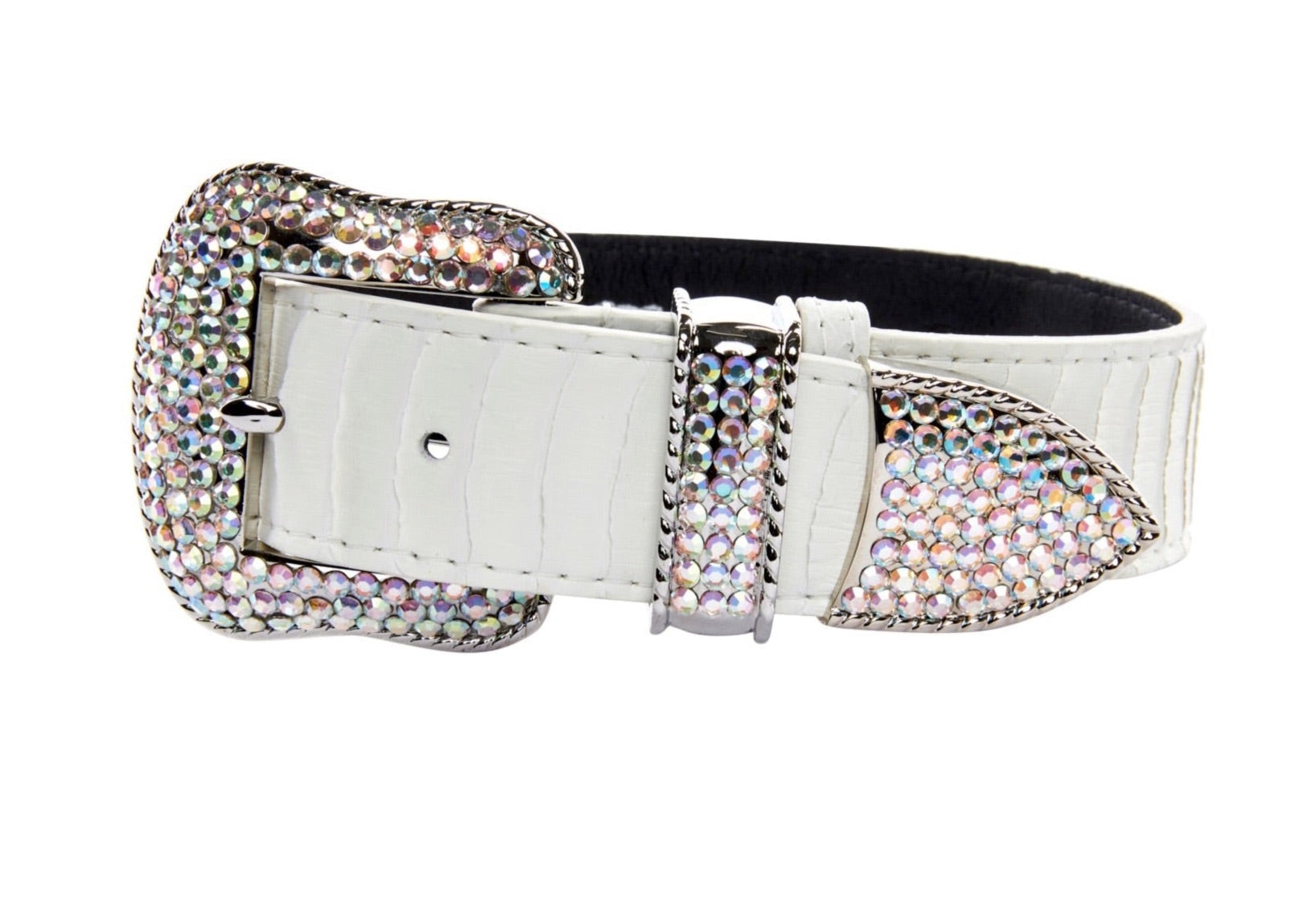 Matte White Snake Collar With Silver Swarovski Crystal Hardware Collar
