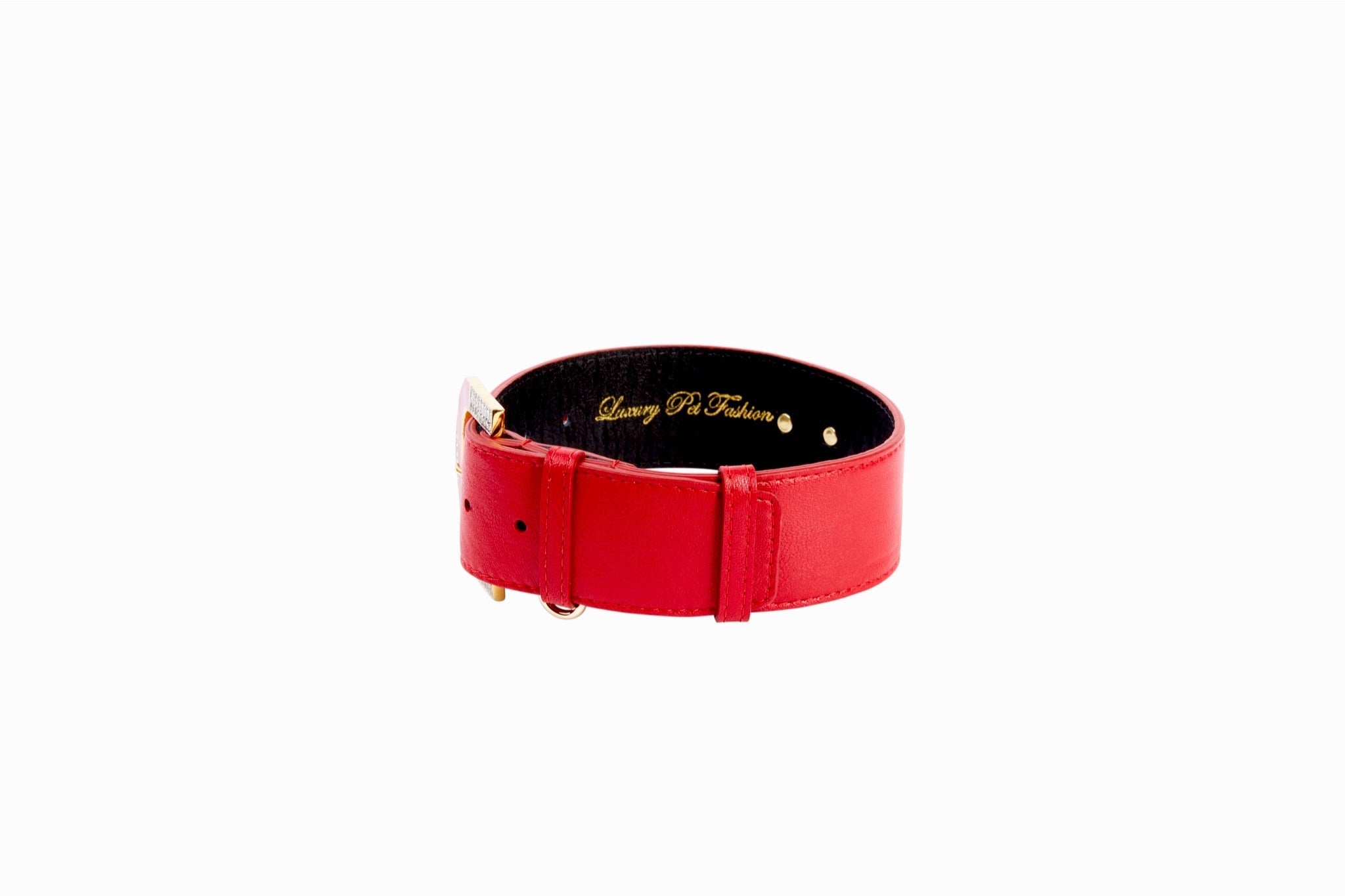 Red Italian Leather Collar With Glamorous Italian Hardware