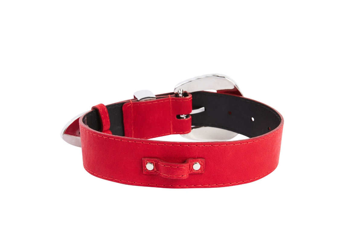 Allysa Payne Red Distressed Italian Leather With Silver Ornate Swarovski Hardware Dog Collar