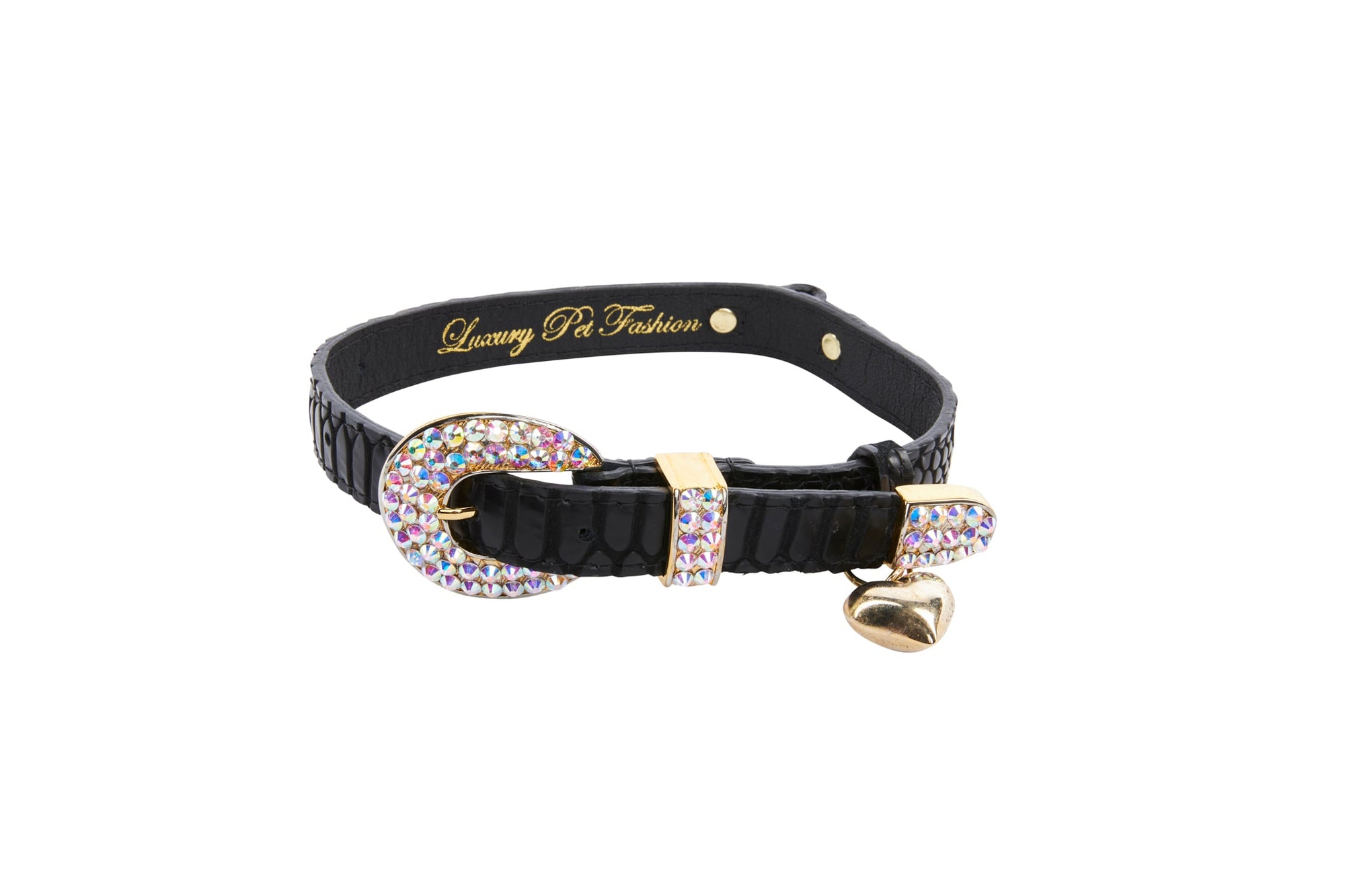 Allysa Payne Black Embossed Snake Italian Leather With 3 Piece Swarovski Crystal Hardware Dog Collar