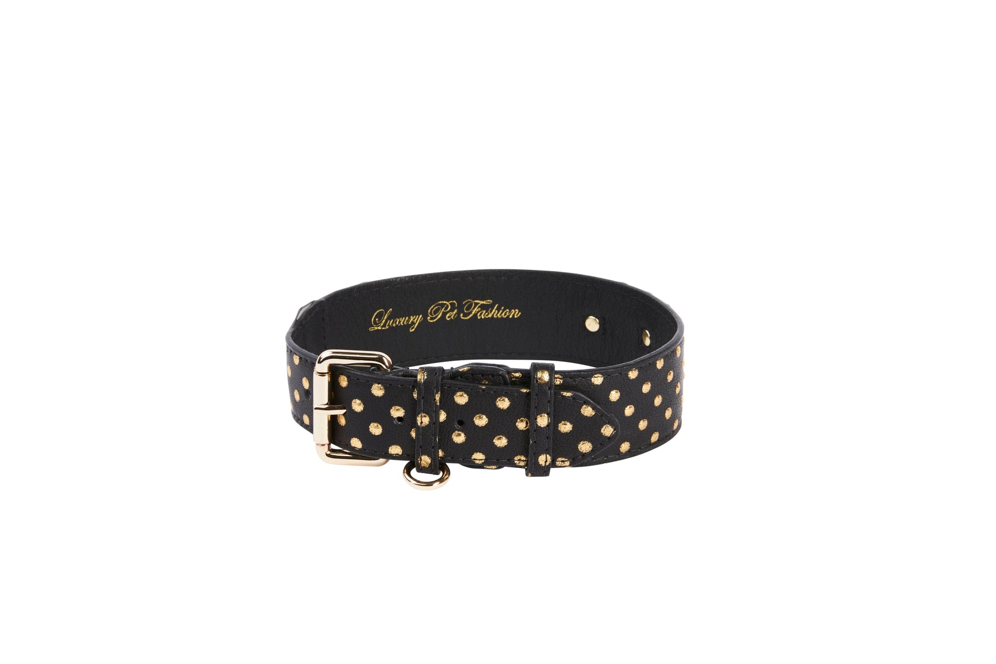 Allysa Payne Black & Gold Polka Dot Italian Leather Classic Dog Collar