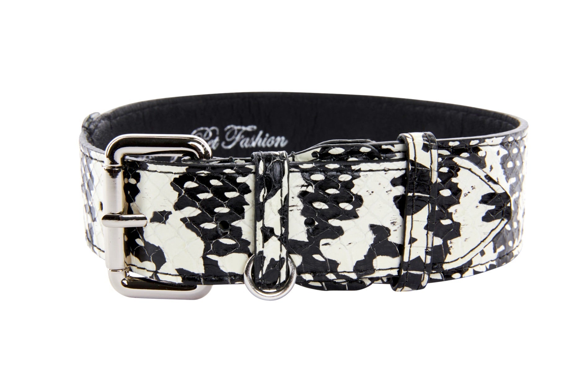 Allysa Payne Black & White Snake/Classic Dog Collar With Silver Hardware