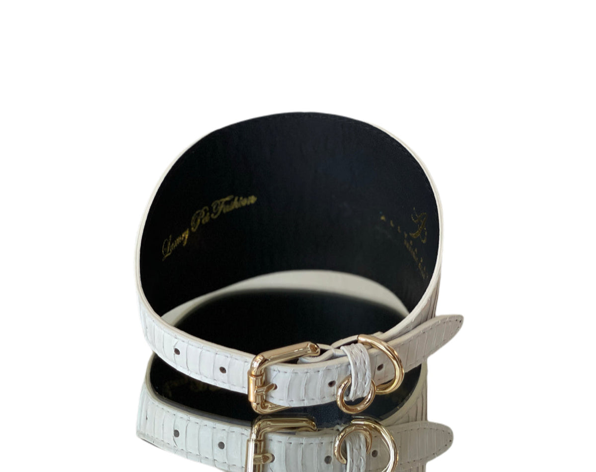 Allysa Payne Luxury Pet Fashion Matte White Snake 4" Oval Dog Collar