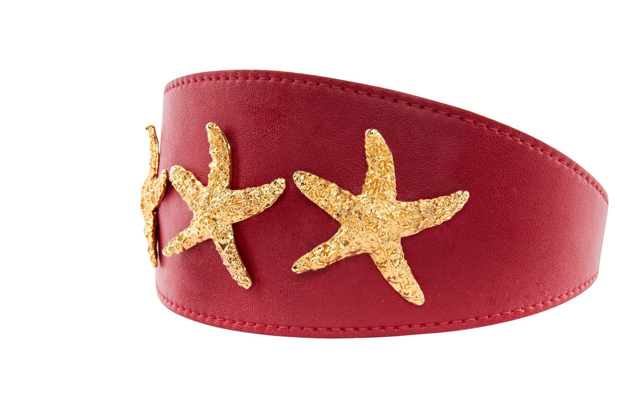 Allysa Payne Red Vegan Leather 3-Inch Wide Starfish Dog Collar