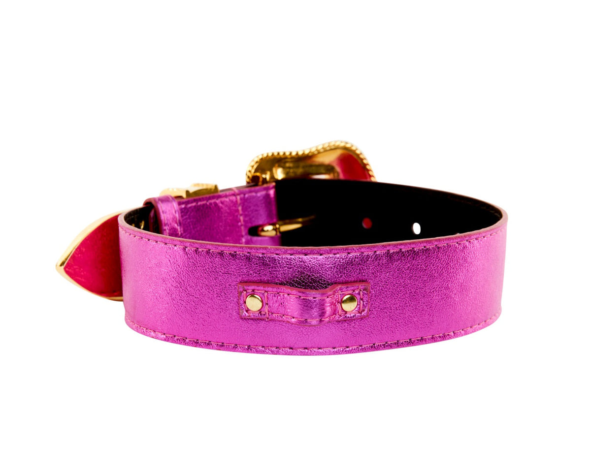 Allysa Payne Pink Foil Italian Leather/Swarovski Crystal Dog Collar, Leash & Harness Set