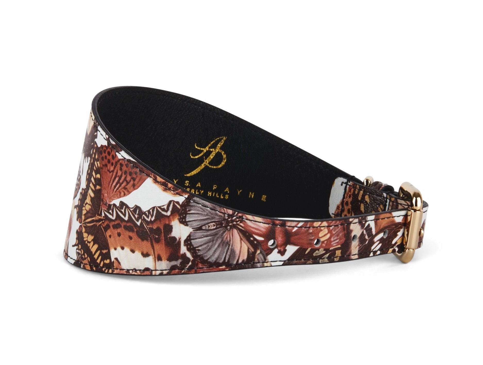Allysa Payne Butterfly Print Italian Leather 3-Inch Wide Style Dog Collar
