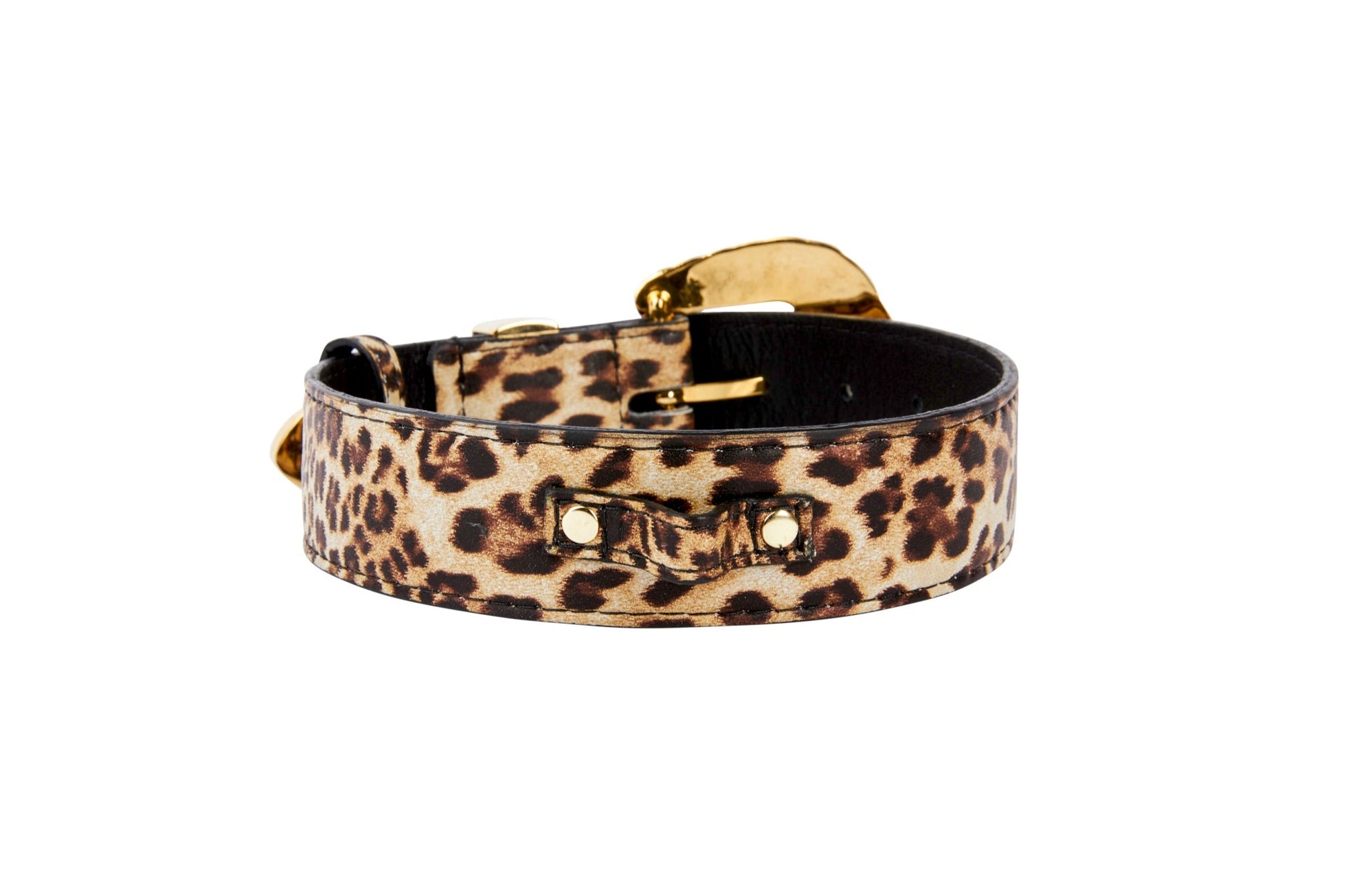 Allysa Payne Leopard Print Italian Leather Dog Collar With Royal Swarovski Crystal Hardware
